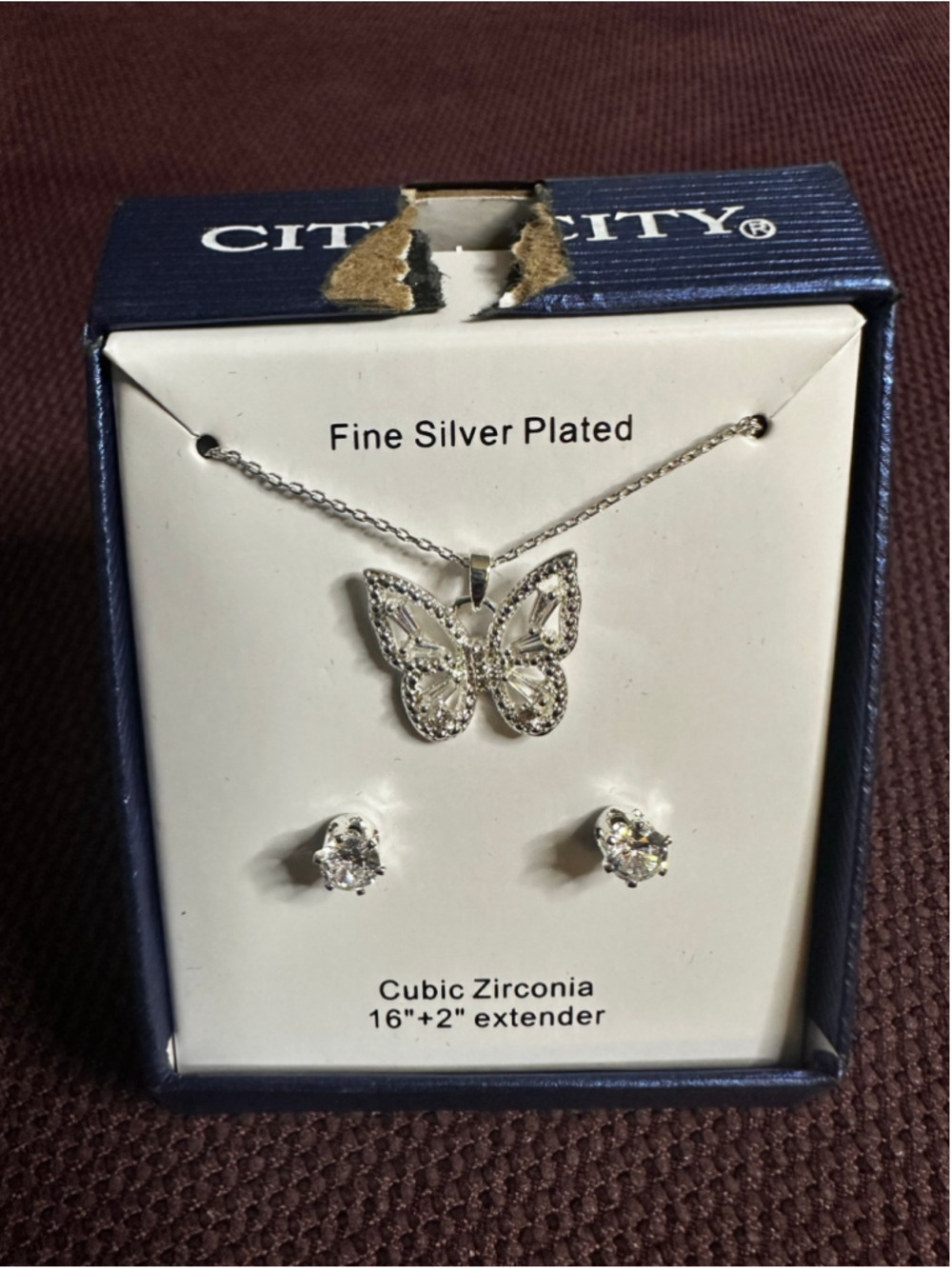 City by City Silver Butterfly Necklace and Earring Set